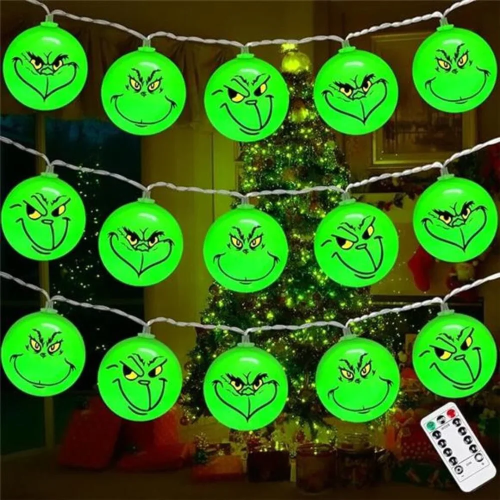 30 LED 16Ft Grinch Christmas Lights, Battery Operated,8 Modes for Indoor/Outdoor